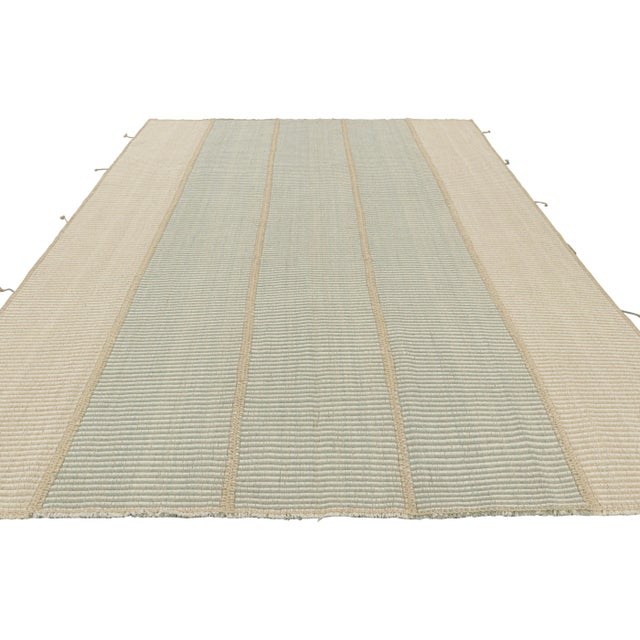 2010s Rug & Kilim’s Contemporary Kilim in Beige and Blue Textural Stripes For Sale - Image 5 of 7