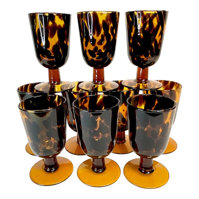 Cinco De Mayo - Mid-Century Hollywood Regency Murano Wine/Water Goblets - Set of 10 For Sale