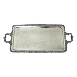 Vintage English Victorian Silver Plated Copper Narrow Serving Platter Bar Tray For Sale