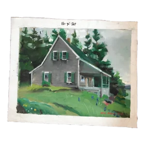 Slate Gray House With Lupins Original Oil Painting