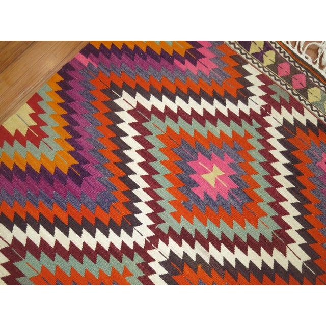 Dazzling Bohemian Vintage Turkish Kilim Flat-Weave - 3'9" x 4'11" For Sale - Image 4 of 6