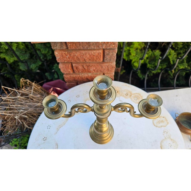 Art Deco Brass Triple Candlestick, 1920s For Sale - Image 6 of 9