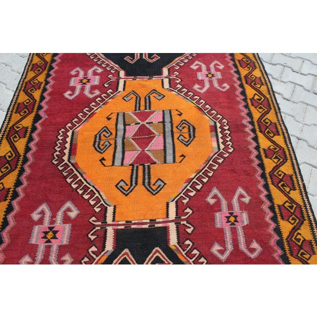 1970' S Oversized Vintage Turkish Anatolian Kilim Rug - 61"x193" For Sale In Raleigh - Image 6 of 13