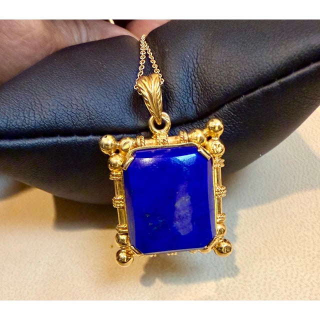 25 Carat Lapis Lazuli Pendant in 22 Karat Gold Frame, 15.9 Gm, 16-18" Chain For Sale - Image 17 of 18