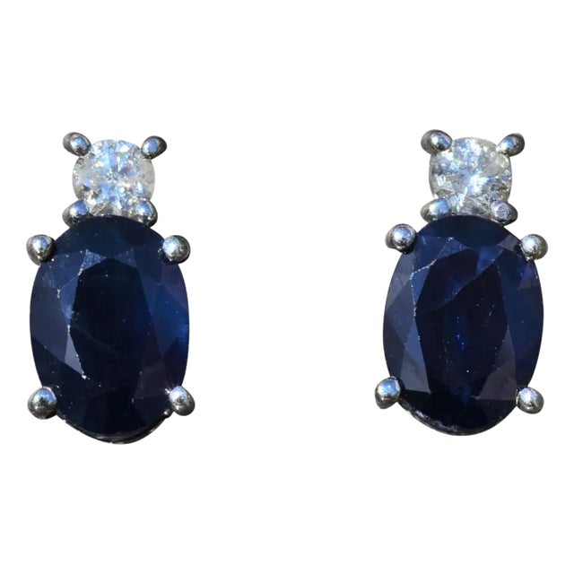 The Willas: Ladies 14K Gold Stud Earrings set with 2 CTW Sapphires and Diamonds, 2 Pieces For Sale