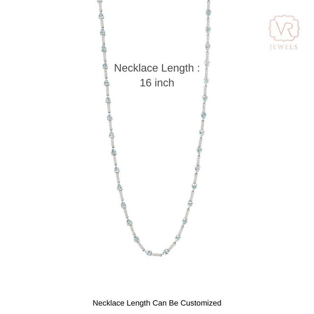 4.29ct Natural Aquamarine & 1.11ct Diamond Tennis Necklace in 14k White Gold For Sale - Image 10 of 16