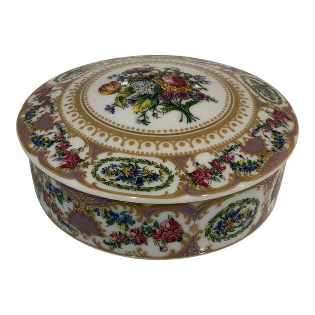 Floral Porcelain Round Box For Sale