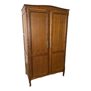 Vintage French Louis XVI Style Carved Oak 2-Door Armoire For Sale