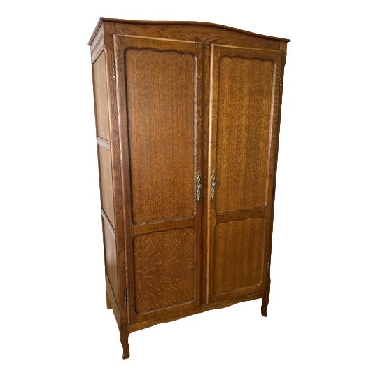 Vintage French Louis XVI Style Carved Oak 2-Door Armoire For Sale