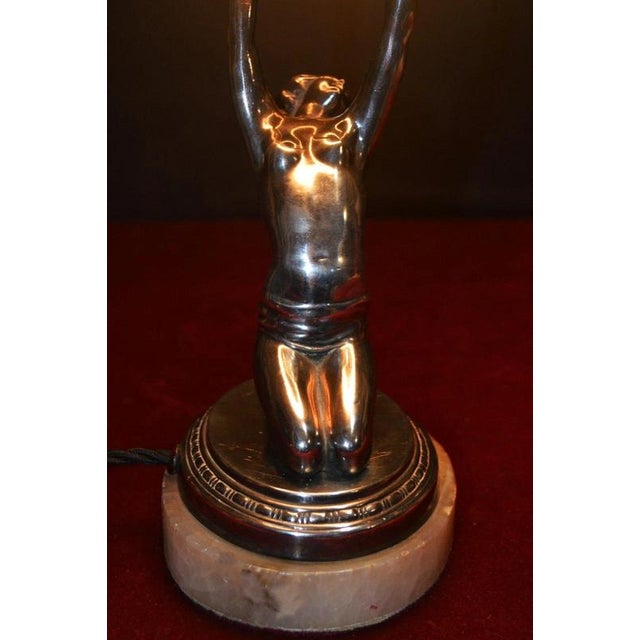 French Art Deco Chrome Figural Dancer Lamp with Opaline Glass Globe, 1930s For Sale - Image 11 of 18