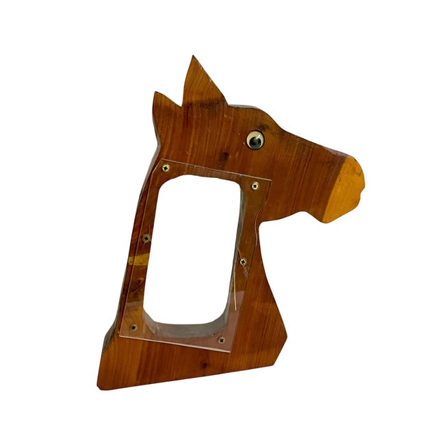 Brown Pair Vintage Western Folk Art Wooden Horse Head Coin Banks For Sale - Image 8 of 16