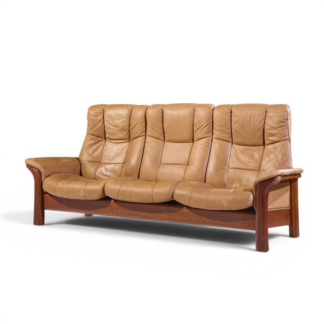 Mid-Century Modern Ekornes Stressless Mid Century Buckingham Leather Reclining Sofa For Sale - Image 3 of 10