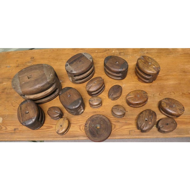 Antique Oak and Ash Ships Blocks, 1800s, Set of 18 For Sale - Image 4 of 9