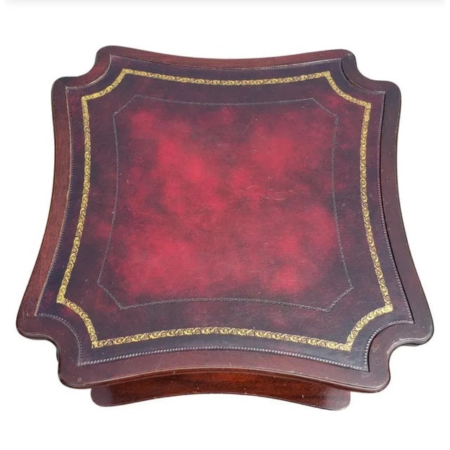 1970s French Regency Style Rolling Two-Tier Red Leather Top Mahogany Tea Table For Sale - Image 5 of 7