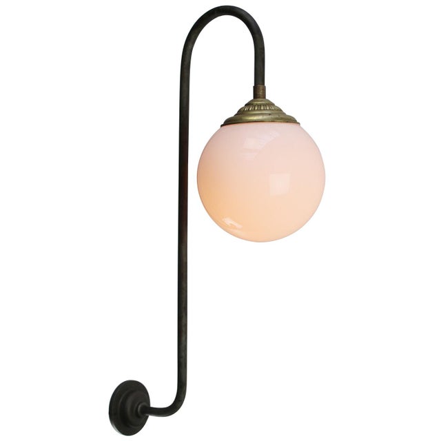 White Opaline, Cast Iron & Brass Wall Light For Sale - Image 4 of 10