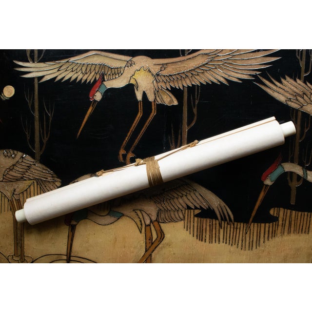 "Beauty With a Puppet" by Getsudo, Showa Era Japanese Silk Scroll Painting For Sale - Image 15 of 18