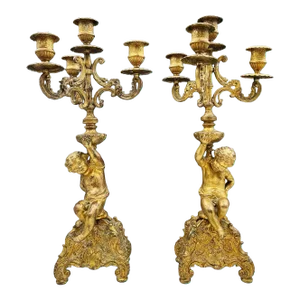 Pair of 19th Century French Gilt Bronze Candelabras Style of Victor Raulin