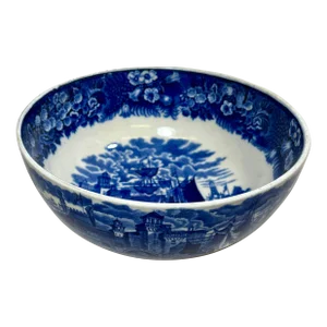 Antique 9” Wedgwood Ferrara Bowl Decorated With Cobalt Blue Sailboats & Cityscape Designs, Made in England - Circa 1865