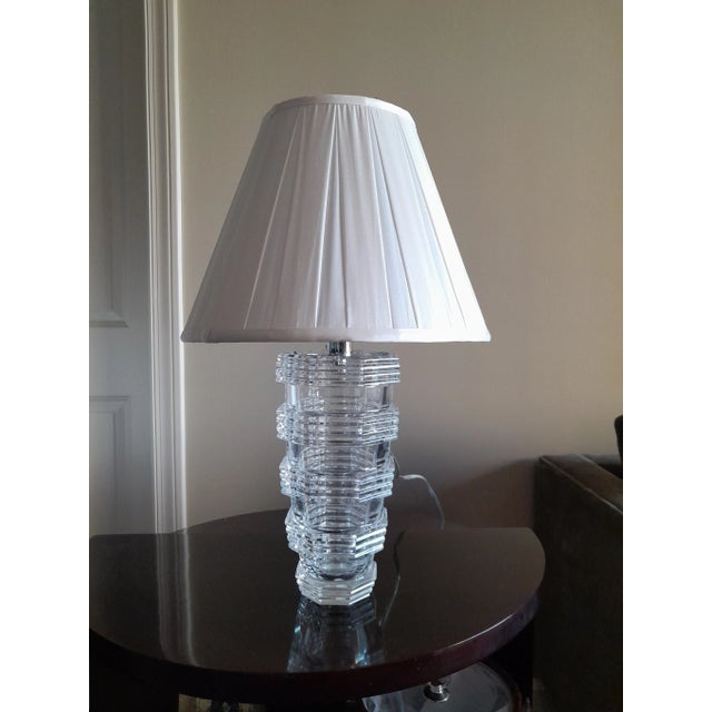 2010s Modern Baccarat Crystal Table Lamp With Silk Space Pleat Empire Shade and Led Socket For Sale - Image 5 of 7