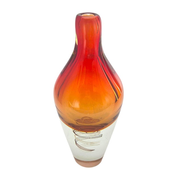 Murano-Style Sommerso Art Glass Vase With Amber Overlay and Internal Swirl, 12" For Sale - Image 4 of 10