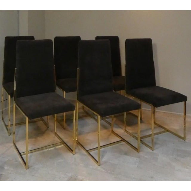 Suede and Gilded Steel Chairs, Italy, 1970s, Set of 6 For Sale - Image 18 of 18