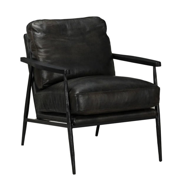 Black Industrial Modern Charcoal Black Leather Club Chair For Sale - Image 8 of 10