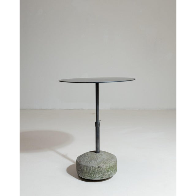 21st Century Poland Deep Charcoal Grey Round Stone-Base Side Table For Sale - Image 4 of 10