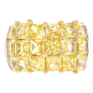 Yellow Sapphire White Gold Statement Ring, Size 7 For Sale