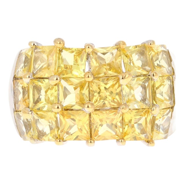 Yellow Sapphire White Gold Statement Ring, Size 7 For Sale