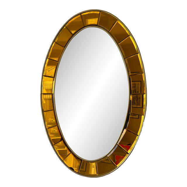 Mid 20th Century Oval Gold Hand-Cut Beveled Glass Mirror Model 2727 by Cristal Art For Sale