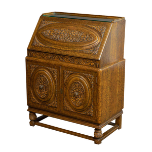 Early 20th Century Carved Oak Bureau