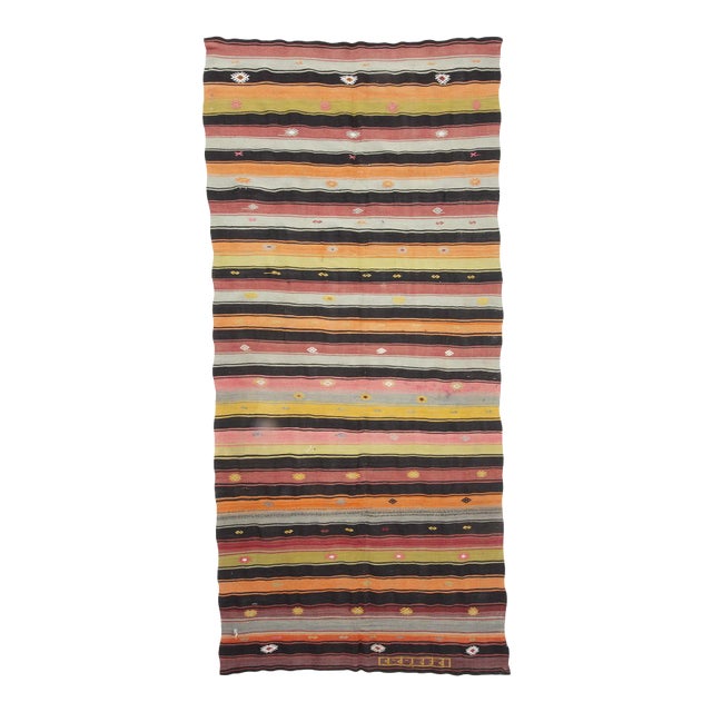 Striped Colorful Vintage Kilim Rug For Sale