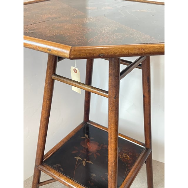 Wood French Japonisme Bamboo & Lacquer Octagon Side Table, 1880. For Sale - Image 7 of 16