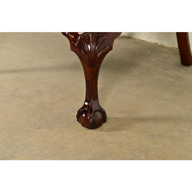 Blue Kindel Furniture Chippendale Carved Mahogany Blue Velvet Upholstered Wingback Lounge Chairs, Pair For Sale - Image 8 of 14
