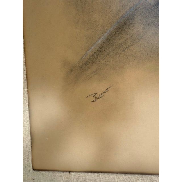 1970s Vintage Original Nude Female Figure Charcoal Drawing Portrait Signed “Blake” For Sale - Image 5 of 7