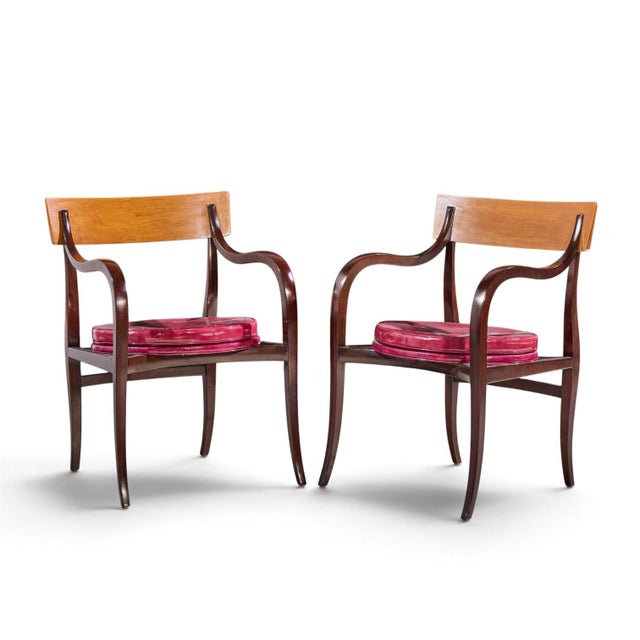 Mid-Century Modern Edward Wormley for Dunbar Alexandria Mid Century Walnut Armchairs - Pair For Sale - Image 3 of 13
