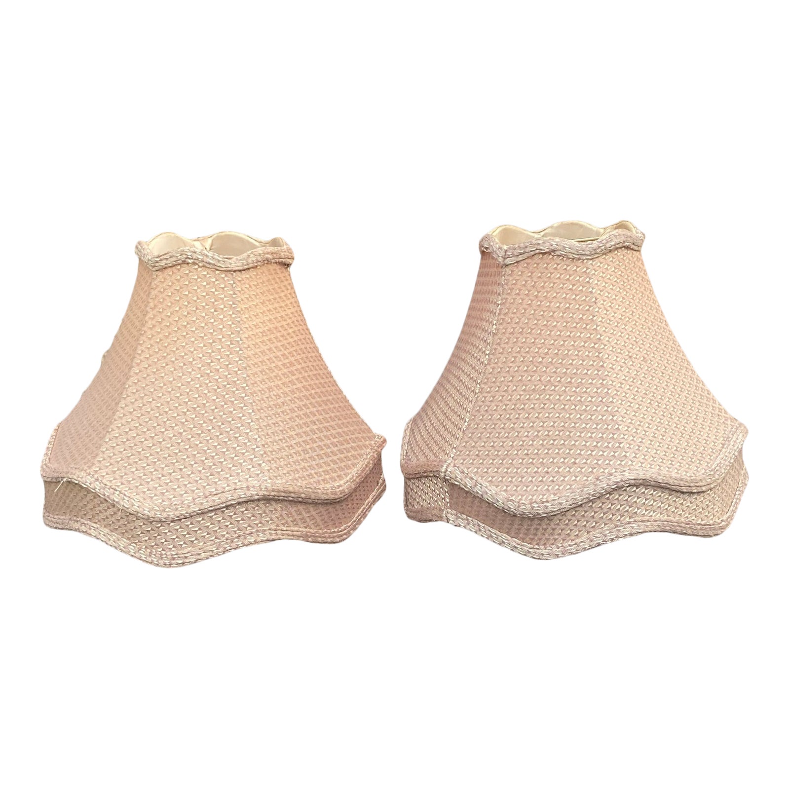 Vintage Bell Shape Pink Scalloped Edge Fabric Lamp Shades a Pair