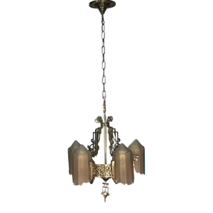 Lincoln "Venetian" Slip Shade Chandelier, Tall Ceiling Version, Ca 1931, #2319chgand