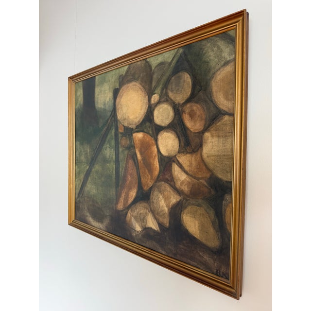 Mid-Century Modern 1950s Still Life With Stacked Wood For Sale - Image 3 of 8