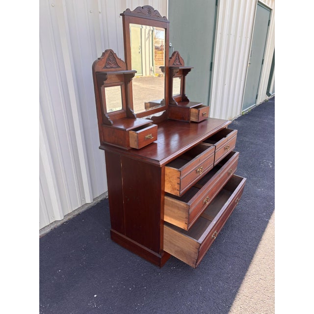 Brown Early 1900's Victorian Eastlake Mahogany Ladies Dresser Vanity For Sale - Image 8 of 12