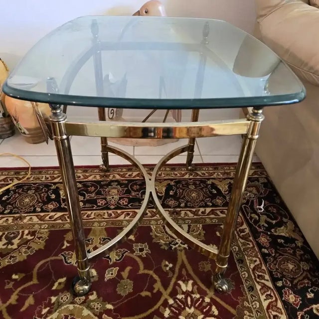 Vintage Brass/Gold Metal Glass Top End Table Hollywood Regency La Barge Style LaBarge style Vintage Brass Glass Top Side...
