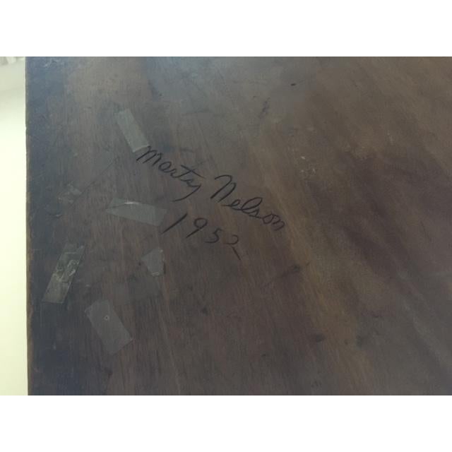 Rustic European 1950s Mid-Century Allied Arts Black Walnut Trestle Table (Signed by Artisan Marty Nelson) For Sale - Image 3 of 4