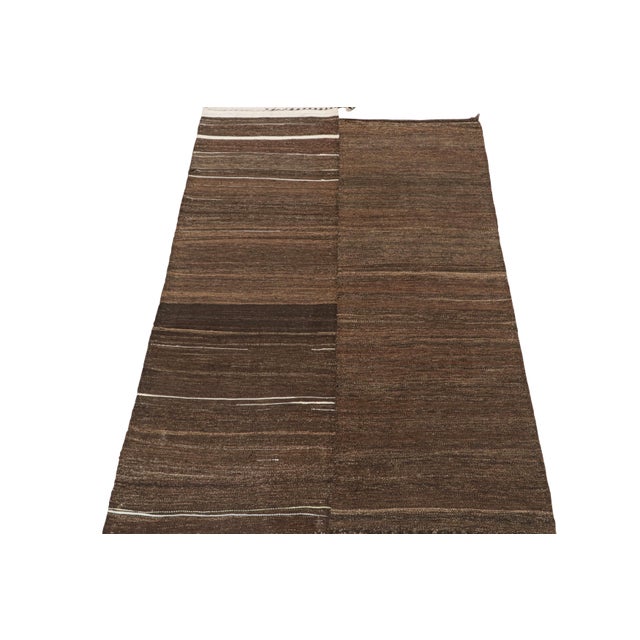 1950s Vintage Northwest Persian Kilim in Solid Brown With Beige Striae by Rug & Kilim For Sale - Image 5 of 7