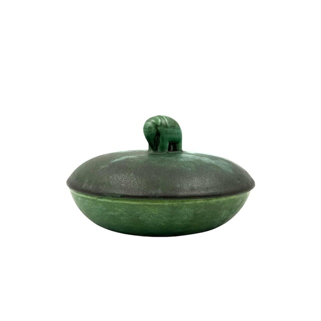 Art deco green ceramic box / vide poche designed by Angelo Biancini Società Ceramica Italiana, Laveno Italy 1930s Marked...