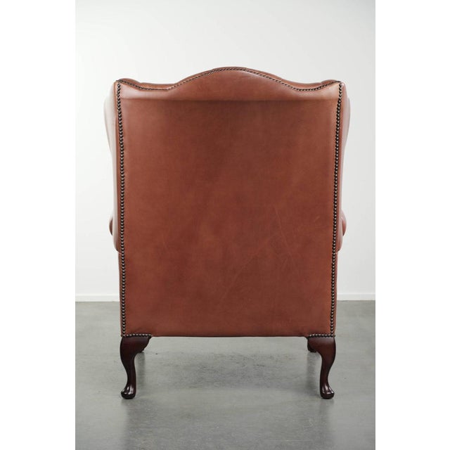 Classic English Cowhide Button-Seat Chesterfield Wing Armchair For Sale - Image 4 of 13