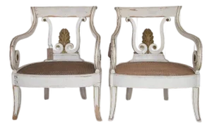 Pair 19th Century Swedish Painted Armchairs With Cane Seats, Gustavian Influence