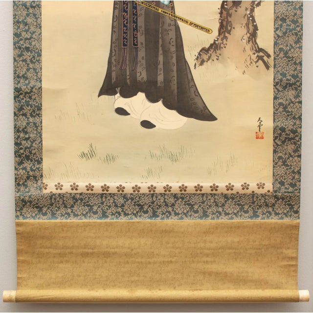 Japanese "Samurai", Late Meiji to Early Showa Japanese Silk Scroll Painting For Sale - Image 3 of 12
