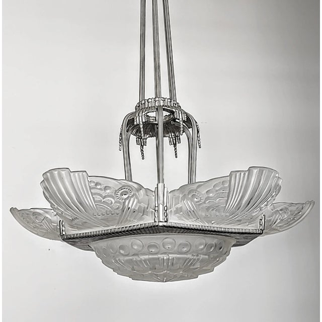 Georges Leleu French Art Deco Chandelier by “Georges Leleu” For Sale - Image 4 of 9