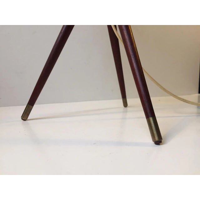 Mid-Century Danish Tripod Table Lamp in Teak, Brass & Glass, 1950s For Sale - Image 4 of 6