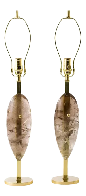 Smoky Quartz Crystal and Brass Teardrop Table Lamps by Marcelo Bessa - a Pair